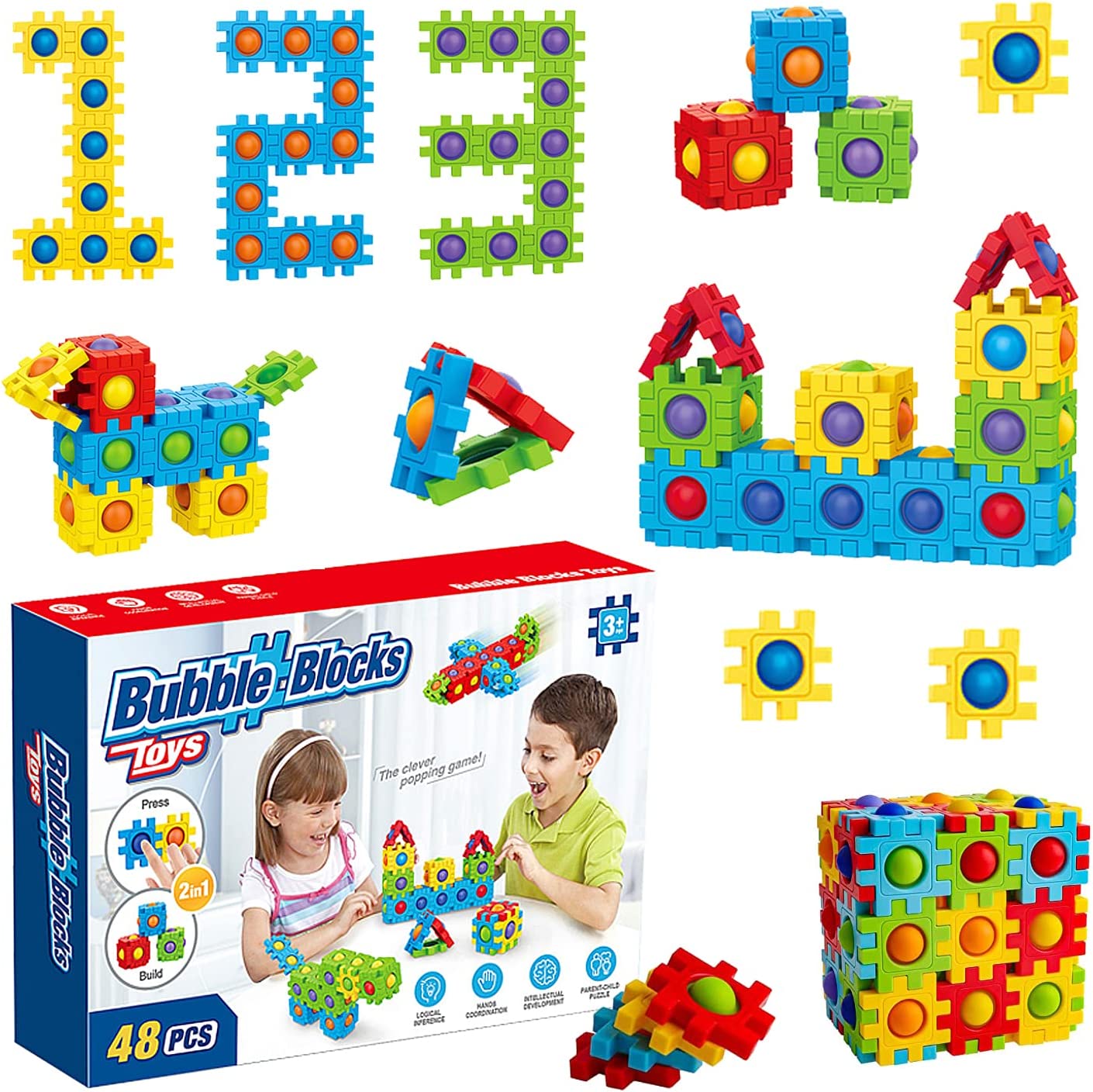 48 PCS Pop it Blocks Sensory Fidget Device Helps With Anxiety, Autism